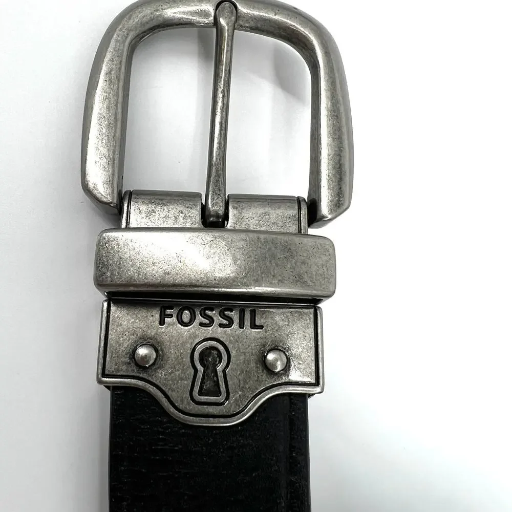 Fossil Dark Brown/Black Leather Belt Key Icon Buckle 42